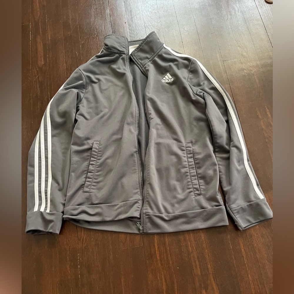 Adidas Gray Windbreaker Lightweight Athletic Jacket